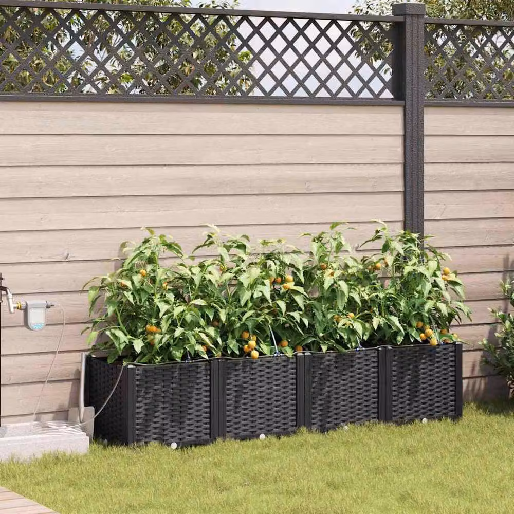 Berkfield Home Set of 4 Black Garden Planters with Water Irrigation System – 2