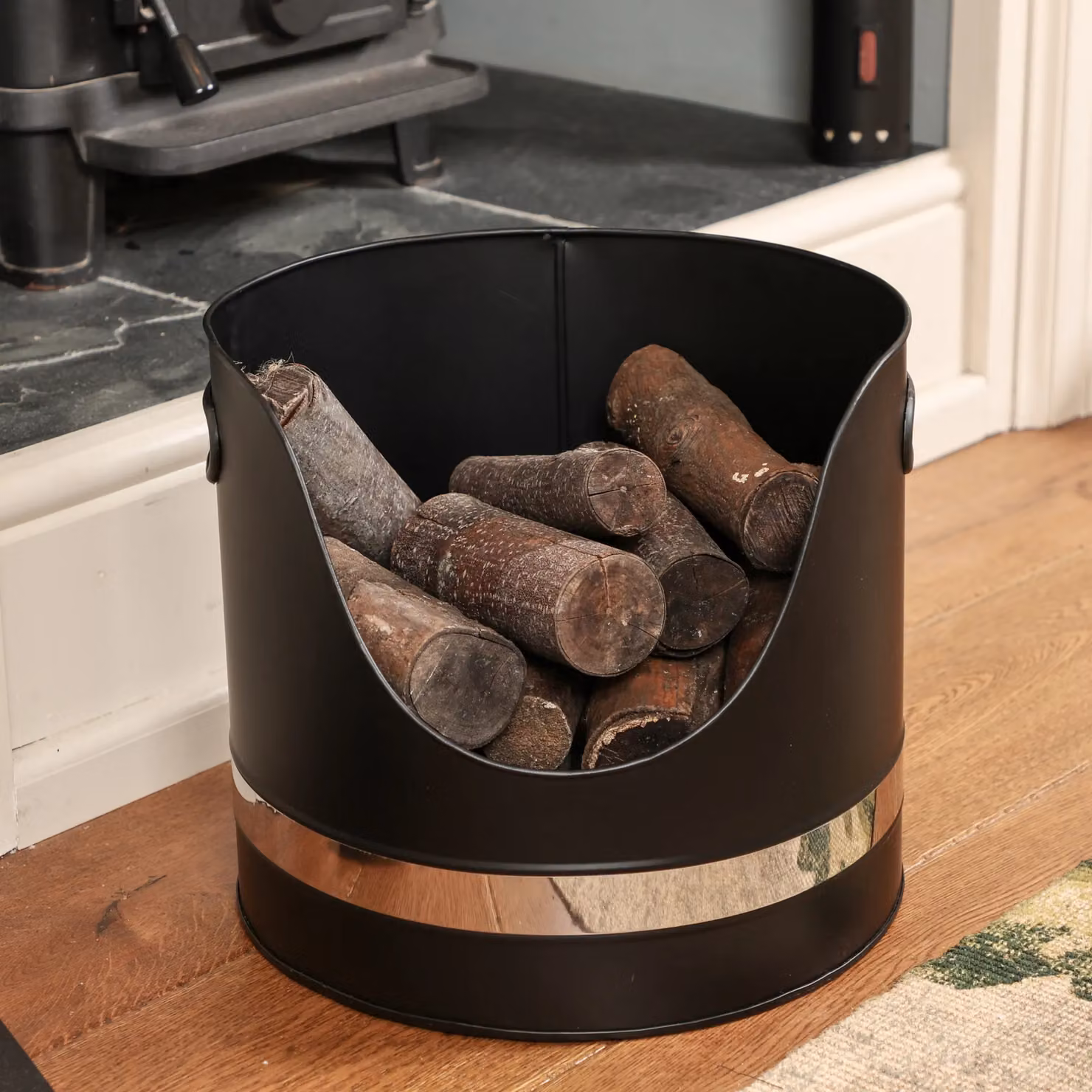 Dibor Black and Nickel Metal Coal, Log and Kindling Bucket with Tree Fireguard – 2