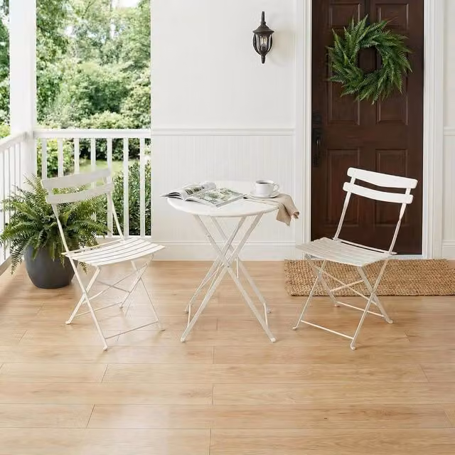 London Boutique 3-Piece Metal Bistro Set with Round Table and 2 Chairs in White
