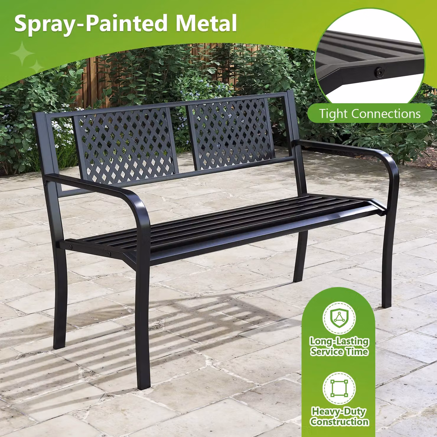 Costway Modern Geometric Garden Bench for 2-3 Persons in Matt Black Metal – 8