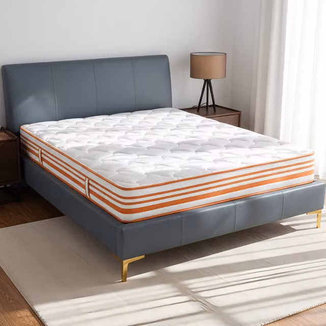 Livingandhome Single Wavy Foam and Pocket Spring Hybrid Mattress in Orange and White, W/D/H: 90 x 190 x 27.94 cm