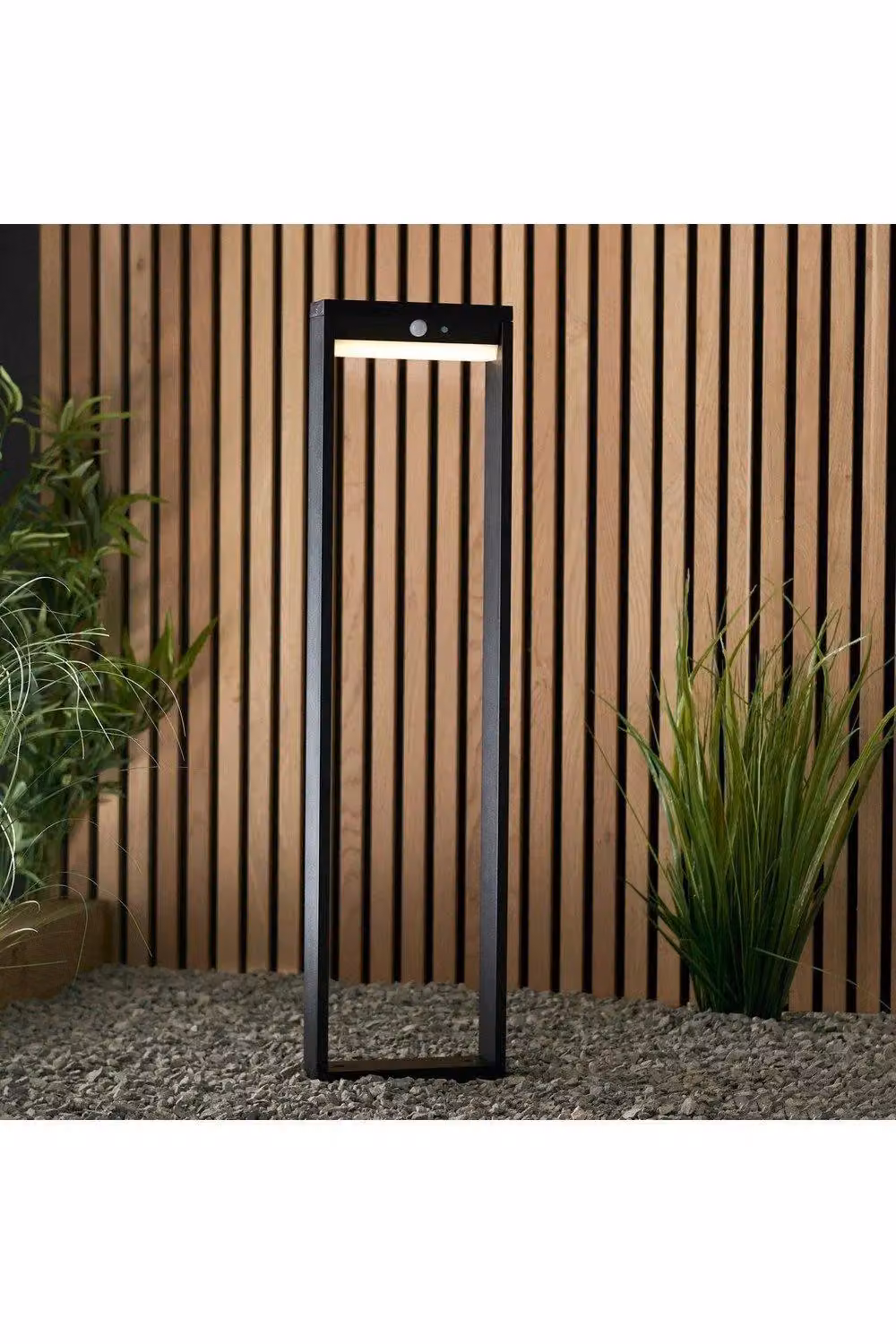 Netlighting Dannah Modern Solar Powered LED Box Shaped Tall Bollard Lamp in Textured Black with PIR Motion and Day Night Sensors, Warm White, IP44 – 2