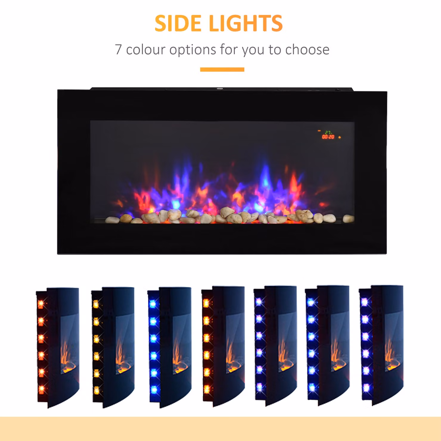 HOMCOM 2000W LED Electric Fireplace with Remote Control and Timer in Black – 6