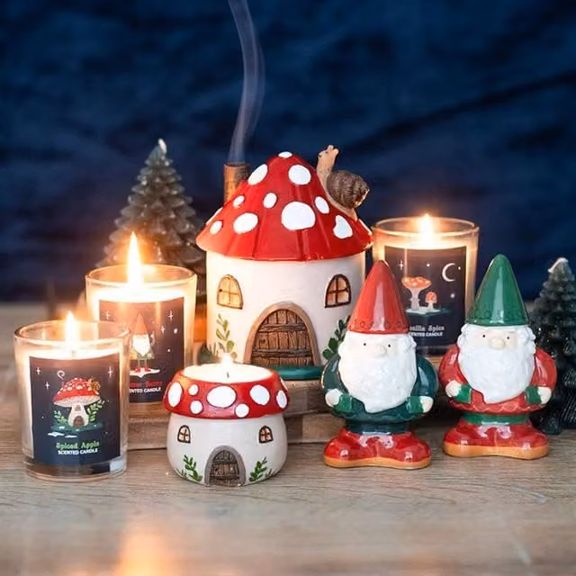 Uniqueful Mushroom House Resin Tealight Holder in Red and Multicolour – 1