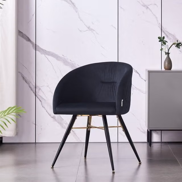 Life Interiors Modern Velvet Upholstered Dining Chair with Armrests in Black