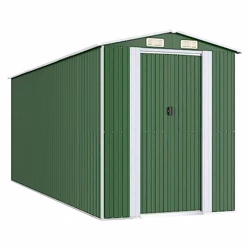 vidaXL Green Galvanised Steel Garden Shed with Gable Roof, W/D/H: 523 x 192 x 223 cm