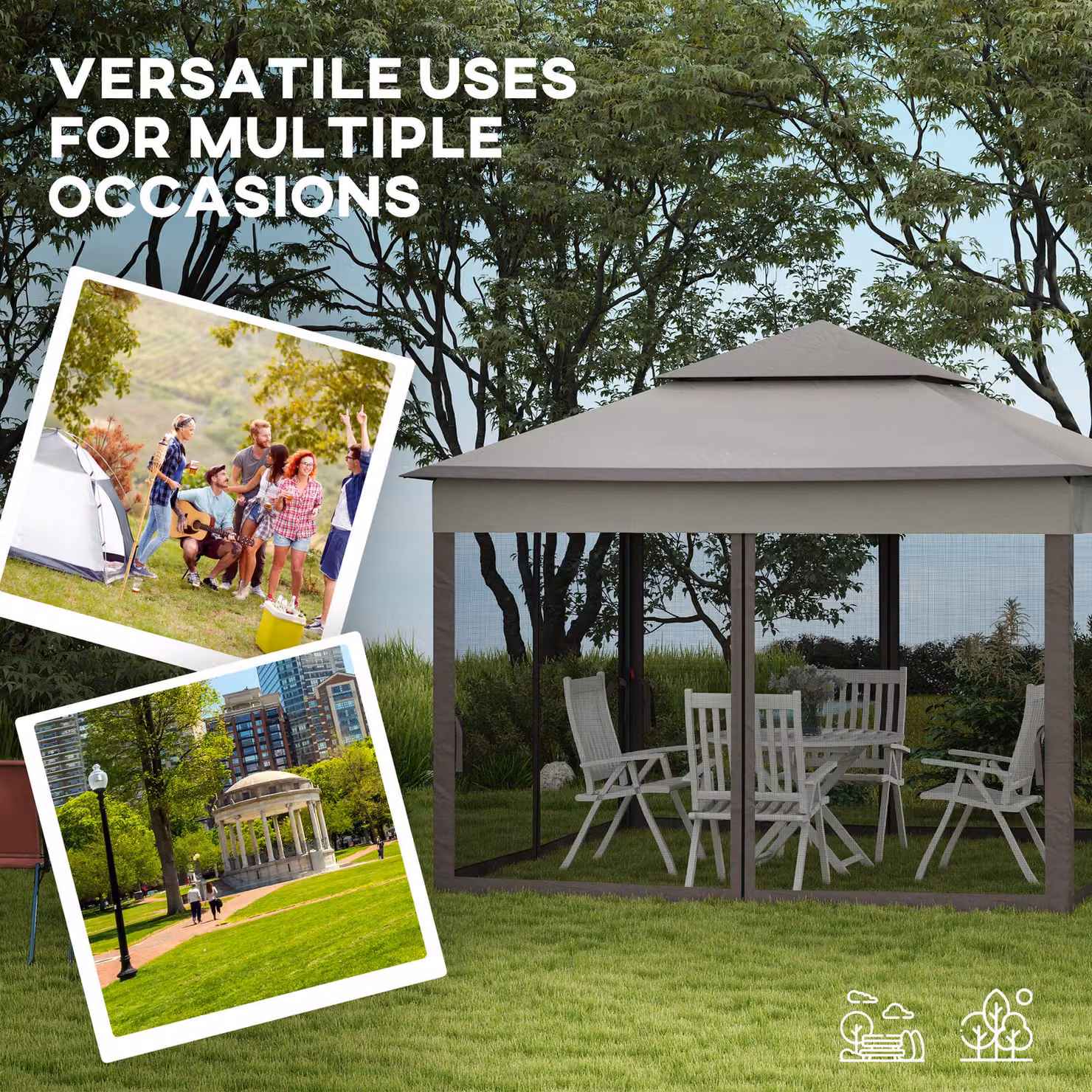 Outsunny Pop Up Gazebo with Sides and Netting, Light Grey Metal Frame Double-Roof Garden Tent, W x D: 300 x 300 cm – 6