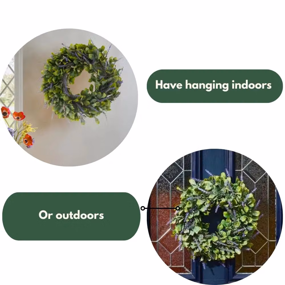 Marco Paul Round Artificial Lavender Floral Wreath in Green and Purple – 5