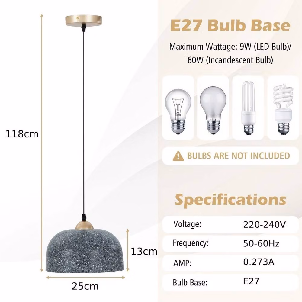 Kelvenix Adjustable Modern Grey Dome Pendant Light Chandelier with E27 Fitting – 2