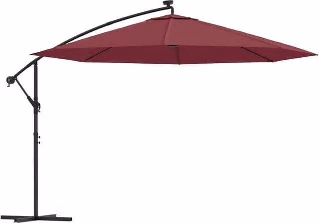 Berkfield Home Cantilever Garden Umbrella with LED Lights in Bordeaux Red, 350 cm – 1
