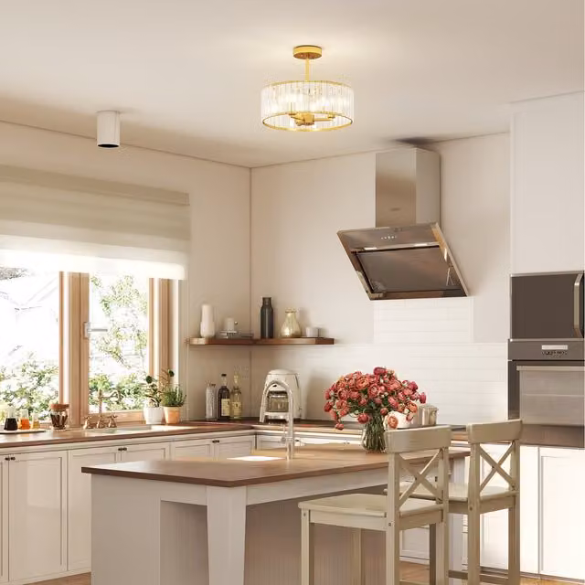 HOMCOM Gold Crystal Semi Flush Mount Ceiling Light Fixture