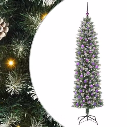 vidaXL Artificial Slim Christmas Tree in Green and White, Height: 210 cm