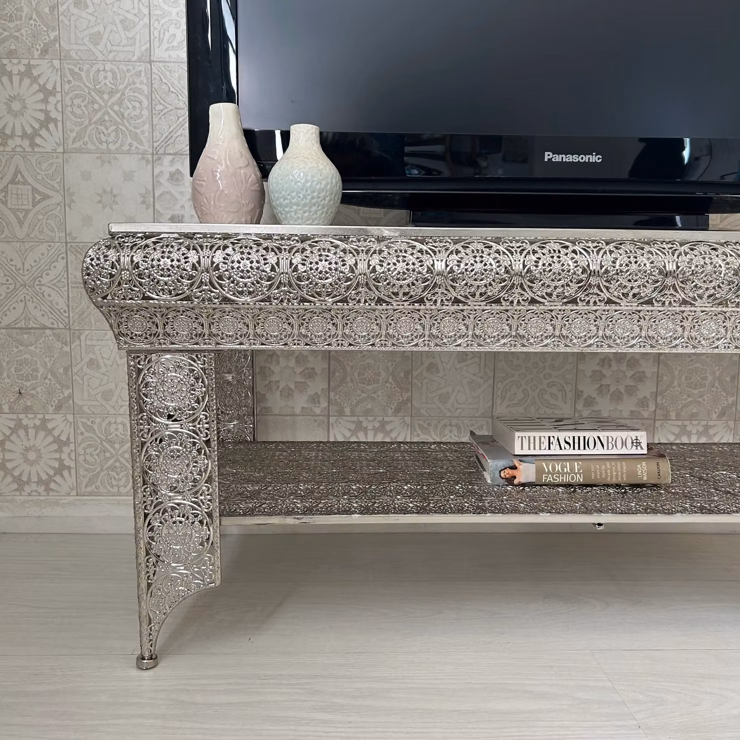 Downton Interiors Agadir Silver Embossed Metal Coffee Table and TV Stand – 2