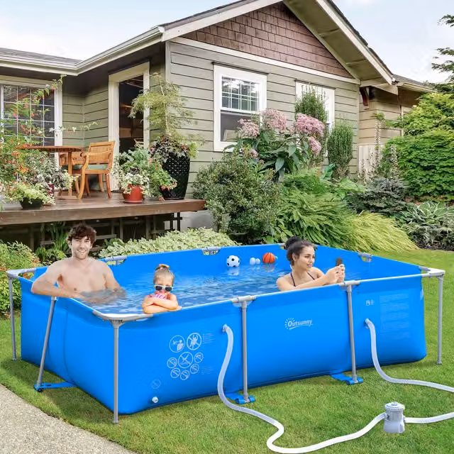 Outsunny Blue Rectangular Steel Frame Swimming Pool