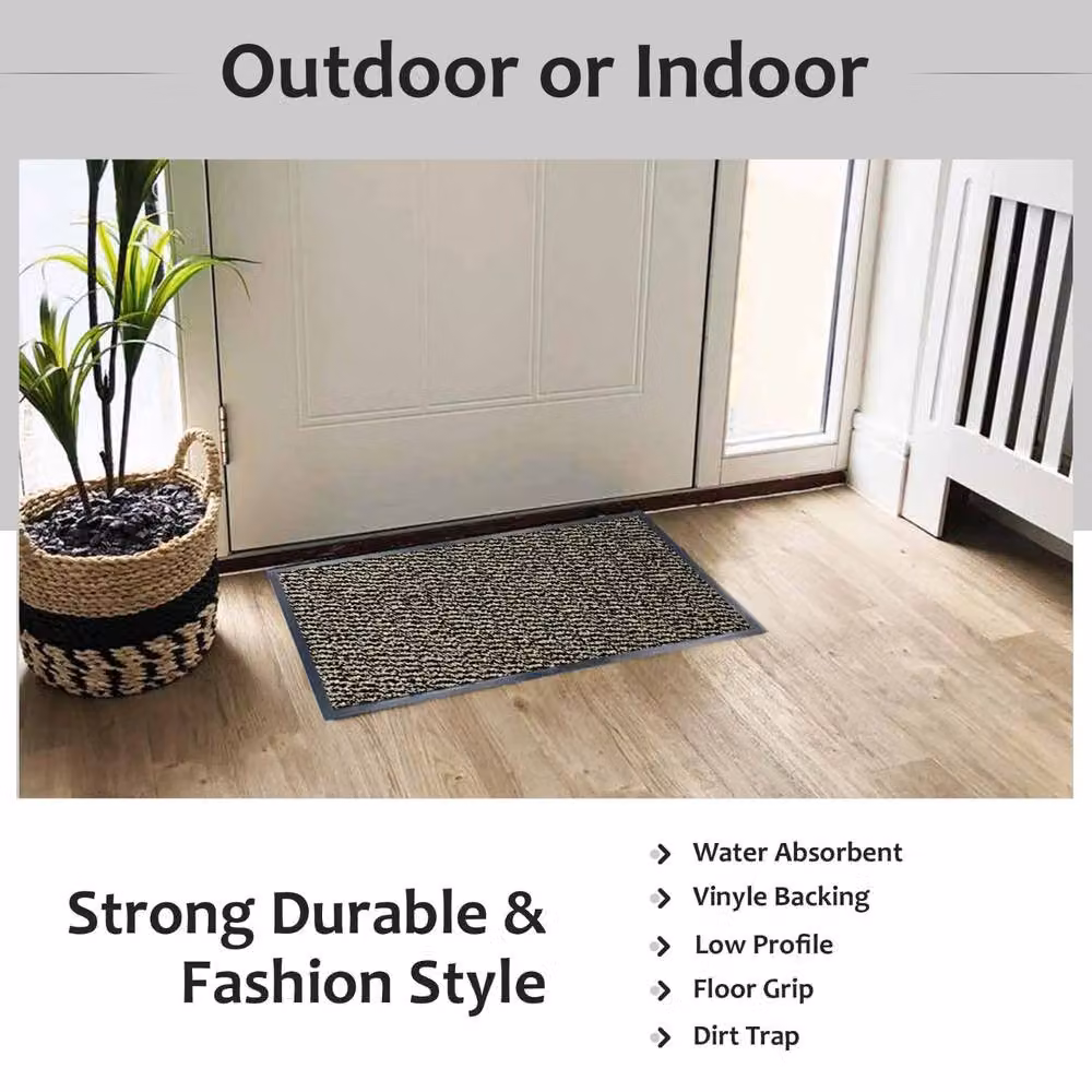 YnysTec Heavy Duty Non Slip Rubber Back Barrier Door Mat in Beige, W 80 cm x D 50 cm x H 1 cm – 4