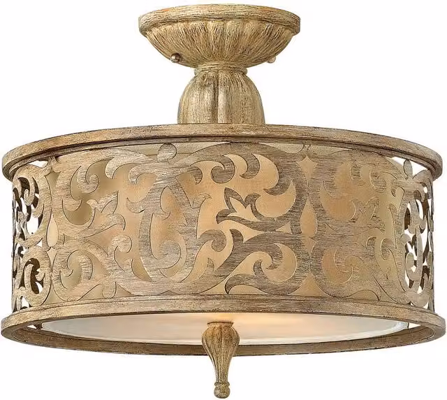 Elstead Carabel 2 Light Small Semi Flush Ceiling Light in Brushed Champagne with E27 Bulb Holder