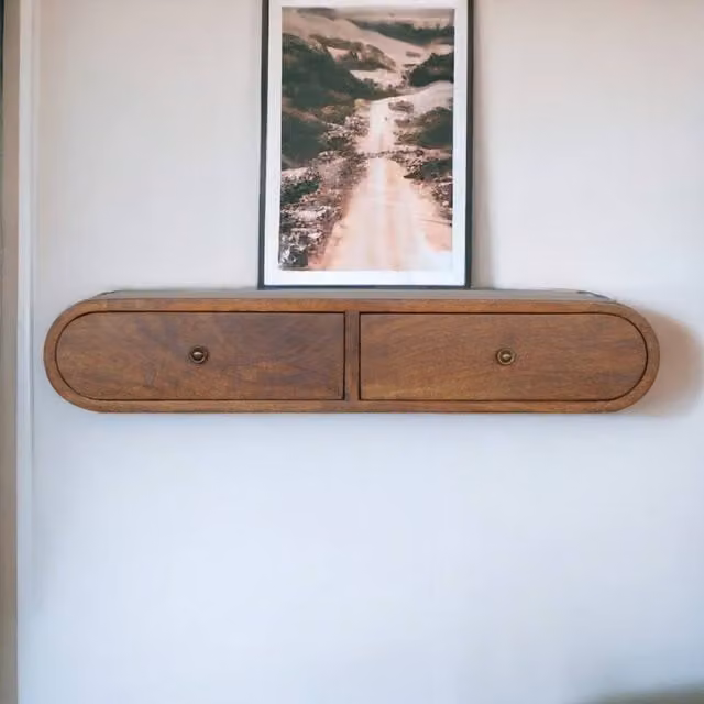 STILVORA Solid Mango Wood Console Table with 2 Drawers in Brown