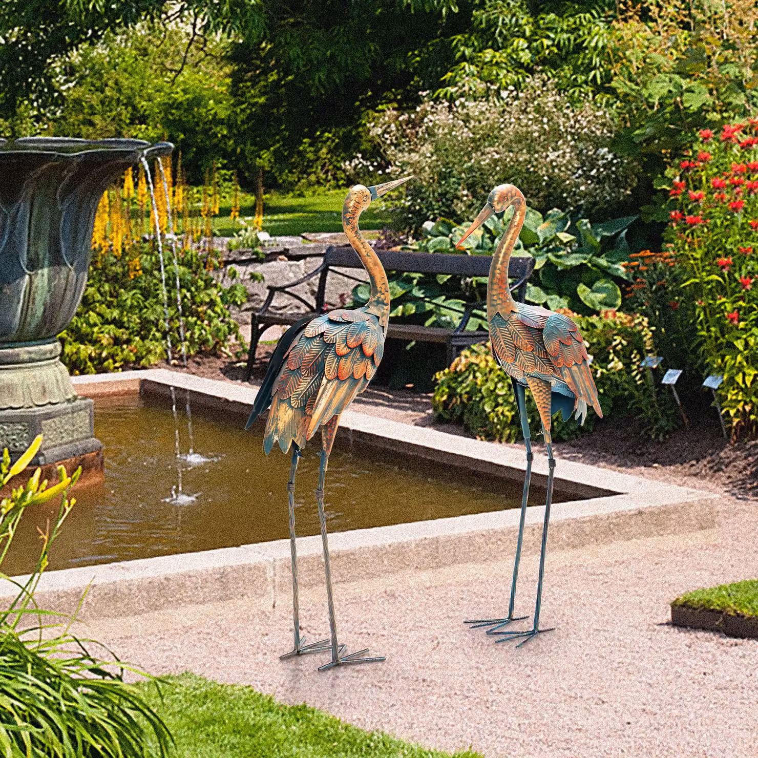 Costway 2-Piece Metal Crane Garden Statue Set in Bronze – 5