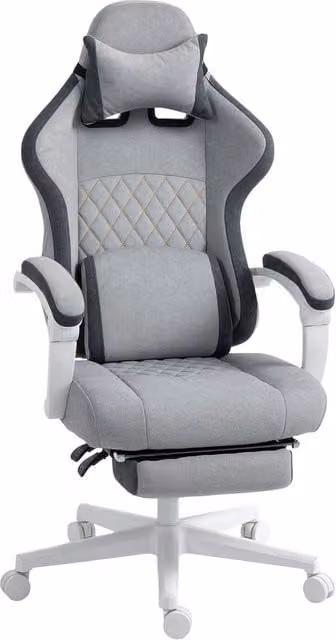 HOMCOM Geometric Printed Velvet Computer Recliner Chair with Adjustable Height and Armrests, Grey and Gold – 1