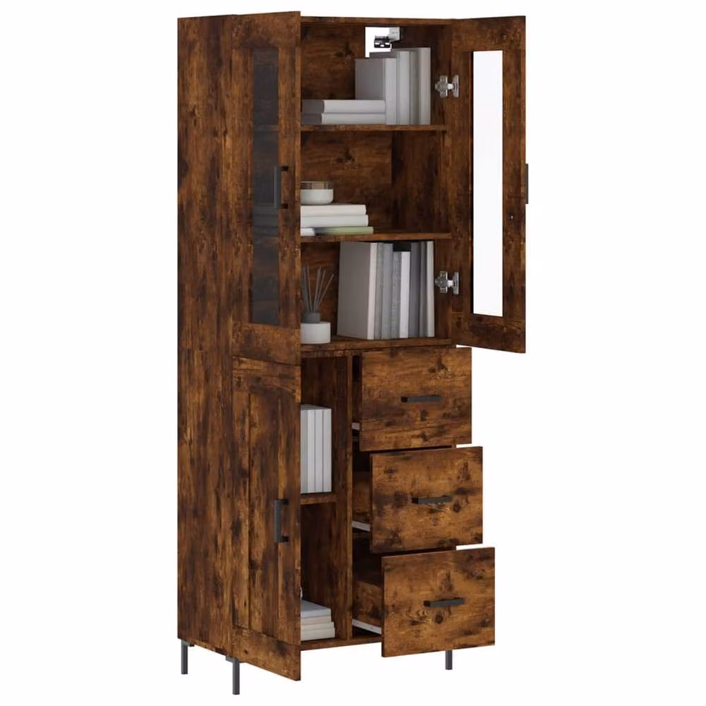 Berkfield Home Smoked Oak Highboard in Brown, W: 69.5 cm, D: 34 cm, H: 180 cm – 3