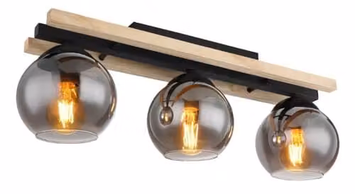 Netlighting Conni Globe Ceiling Light with 3 Smoke Glass Spheres in Black and Brown Wood – 1