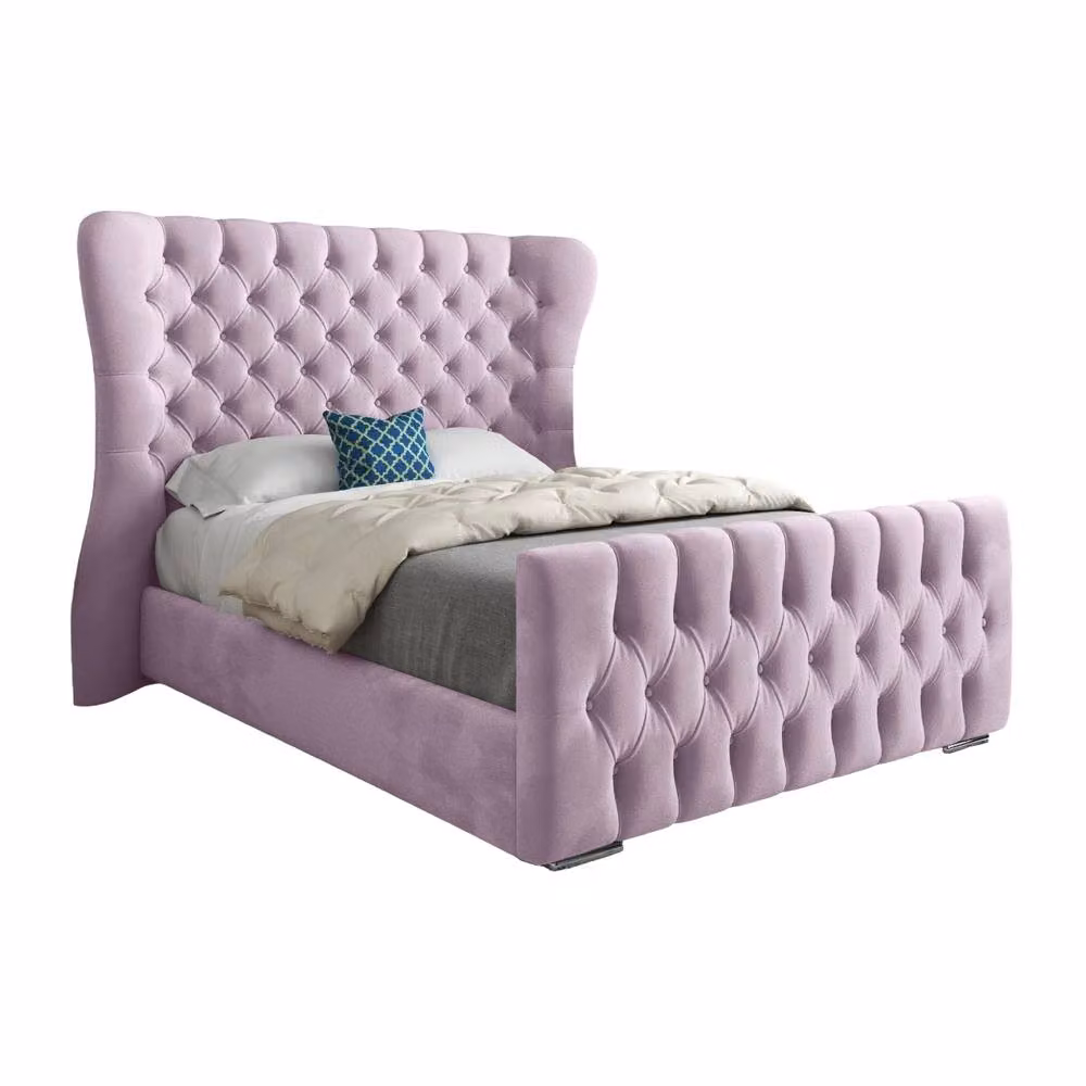 Casani Reydon Upholstered Velvet Designer Bed Frame in Pink, Super King, 200 x 200 cm – 3