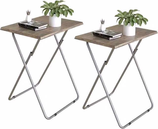 Huhote Set of 2 Folding Snack Tables in Brown