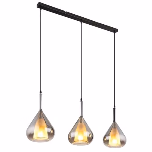 Netlighting by Globo Lighting Bar Pendant Ceiling Light in Black and Grey with Smoked Glass Shades, 3x E27, H x W x D: 140 x 60 x 20 cm – 2