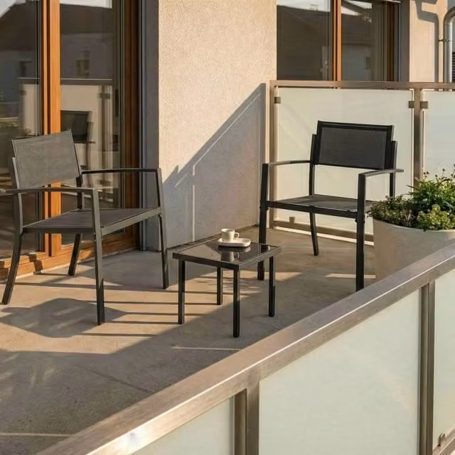 Wyld and Coco 2 Seater Outdoor Bistro Set in Dark Grey Powder Coated Steel and Tempered Glass