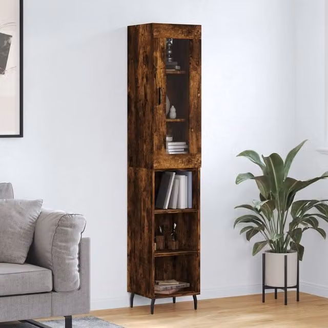 Berkfield Home Smoked Oak Highboard in Brown, W/D/H: 34.5 x 34 x 180 cm