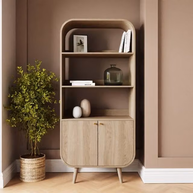 GFW Vionna Mid-Century Bookcase in Light Oak, H: 175.0 cm, W: 80.0 cm