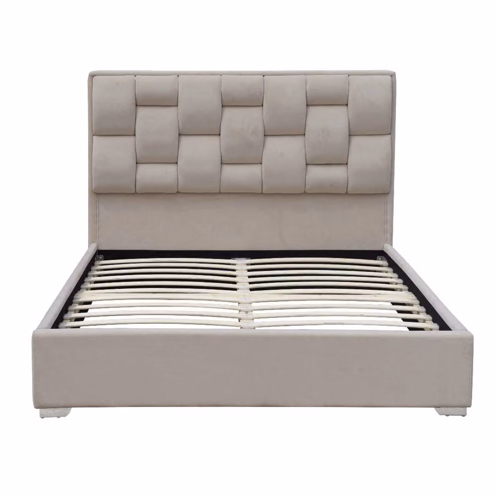 Comfy Living Ltd Plush Velvet Upholstered Bedframe in Cream, W/D/H: 180 x 200 cm – 2