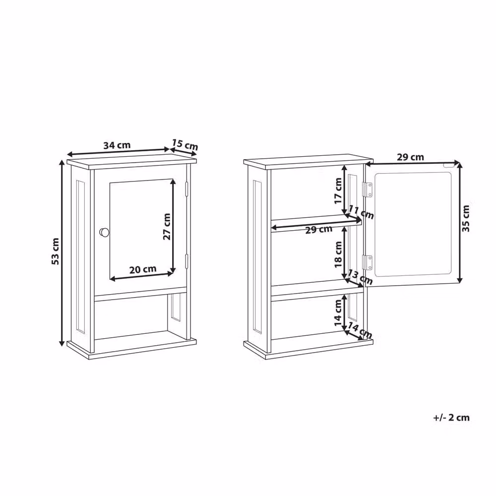 Wyld and Coco White Lacquered MDF Wall Mounted Mirror Cabinet with Internal Shelves, W/D/H: 34 x 15 x 53 cm – 2
