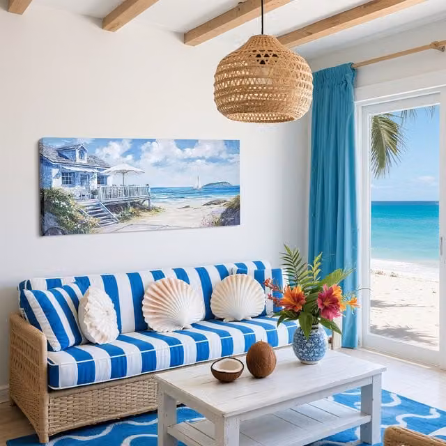 Jago Thomas Beach Escape Blue Maritime Canvas Wall Art