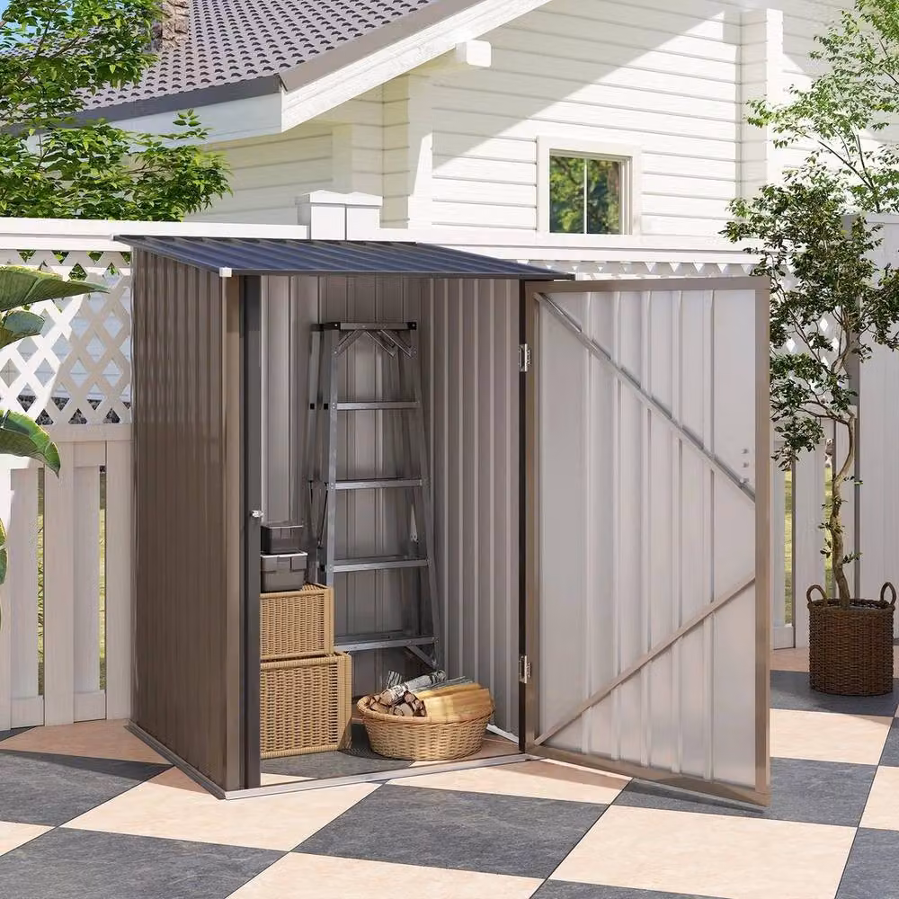 Kelvenix Brown Pent Outdoor Garden Storage Cabinet with Lockable Single Door, W/D/H: 140 x 90 x 90 cm – 5