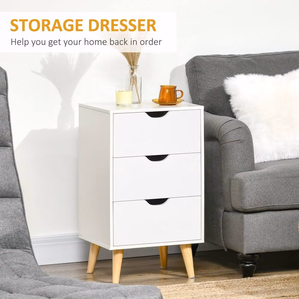 Wyld Haus Rato 3 Drawer White Bedside Table with Natural Pine Legs – 3