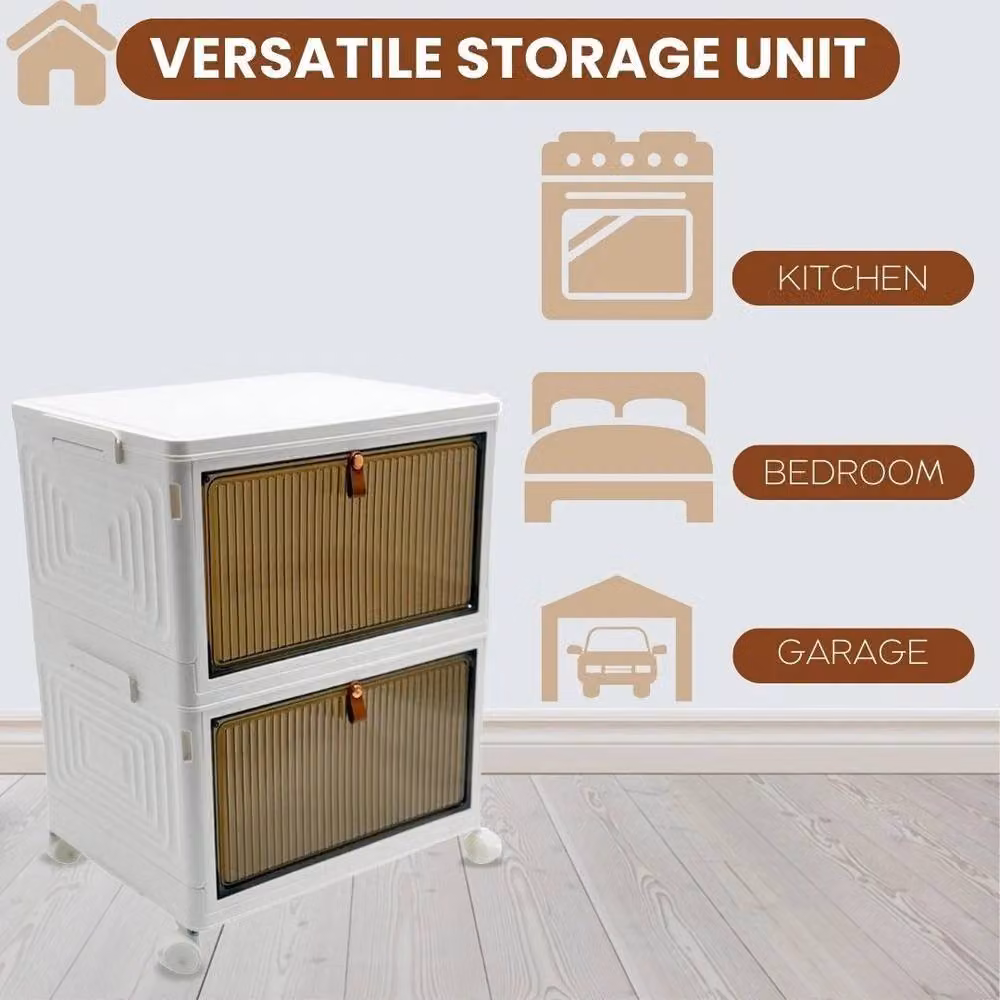 FORGEVIO 2-Tier Stackable Folding Storage Boxes with Lid, White, 46L Total Capacity – 2