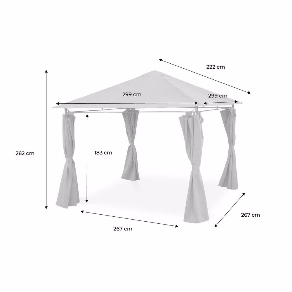 sweeek Heavy Duty Gable Gazebo with Curtains in Grey, W/D/H: 300 x 300 x 262 cm – 4