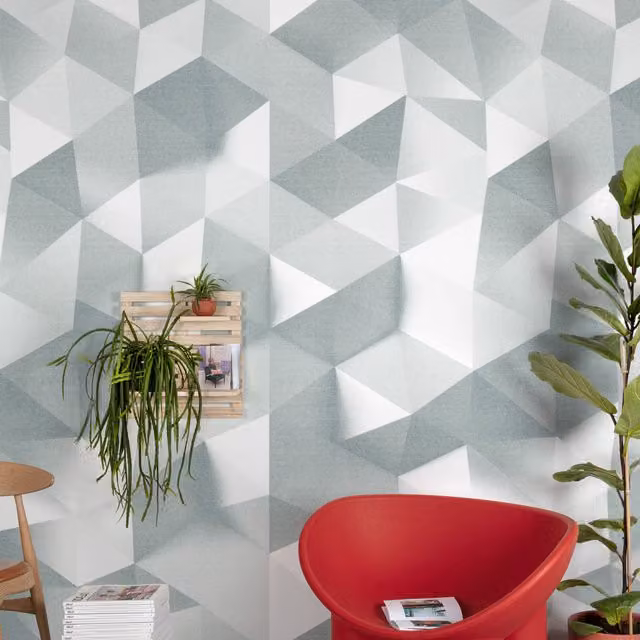 Grandeco Geometric Abstract Textured Wallpaper Mural in Grey and Green