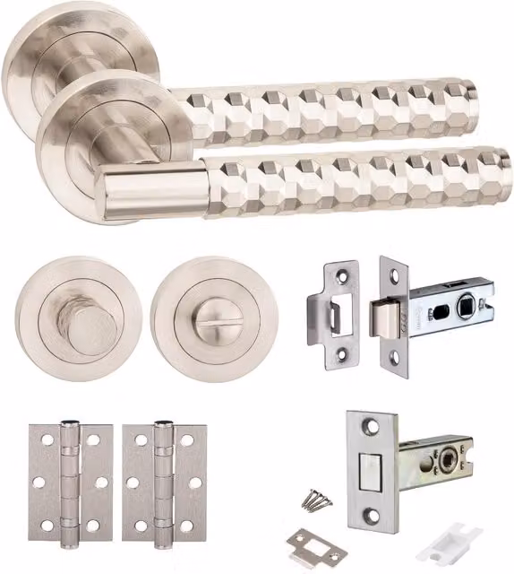 Golden Grace Nickel Plated Silver Bathroom Door Handle Set and Deadbolt Lock