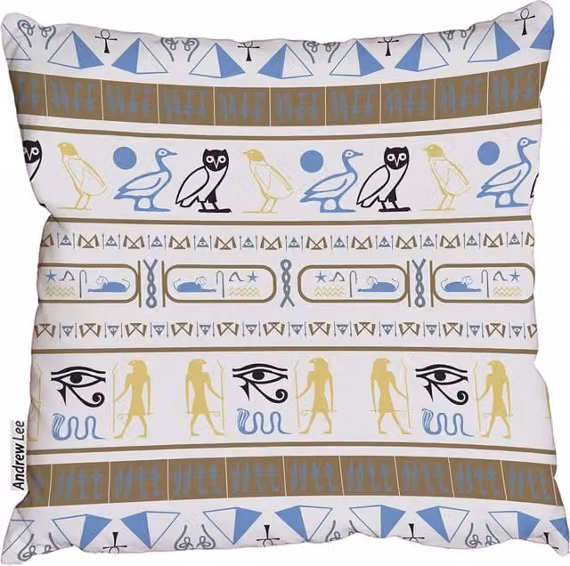 Andrew Lee Antique Egyptian Motifs Square Cushion in Blue, W 60 cm x H 60 cm