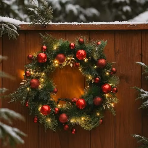 Christmas Shop Pre-Lit Christmas Wreath with LED Lights in Green, Red and Gold, Diameter: 40 cm – 2