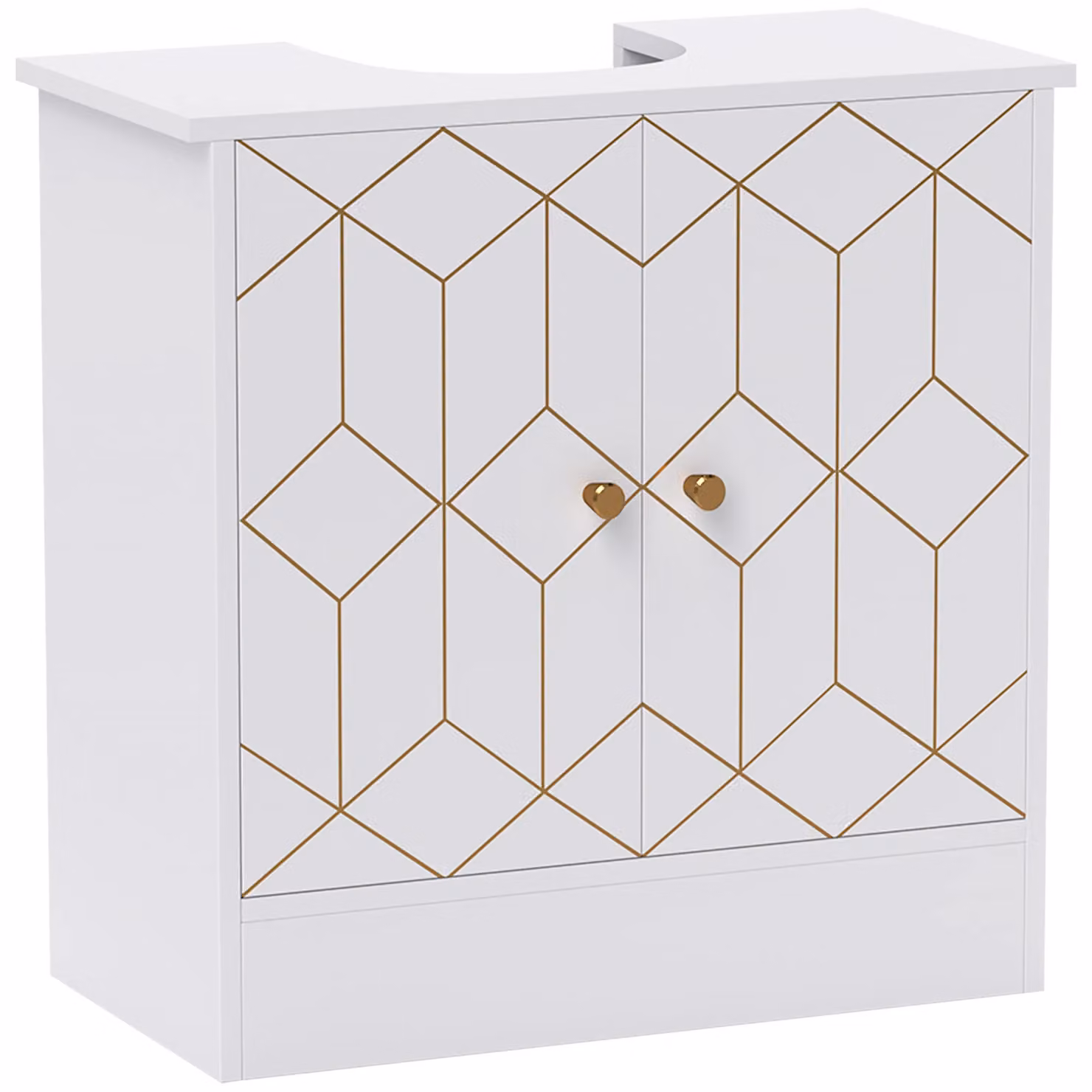 HOMCOM White Modern Freestanding Bathroom Under Sink Cabinet with Internal Shelves and Hinged Doors – 2