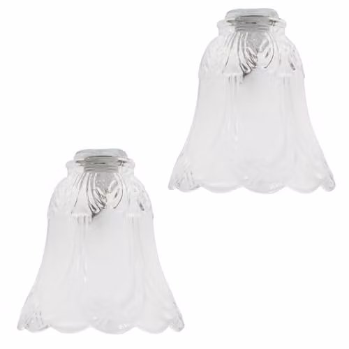 Happy Homewares Classic Pair of Round Glass Lamp Shades with Floral Design in White and Transparent, Diameter: 13 cm