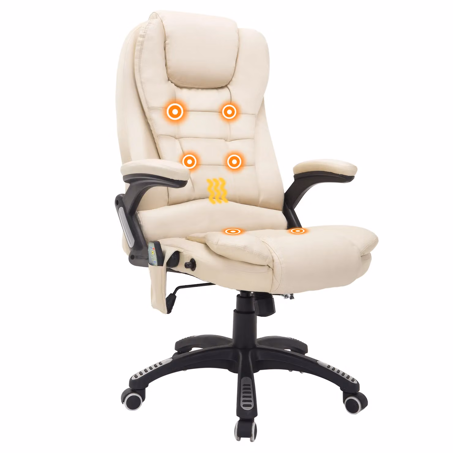 HOMCOM Beige Synthetic Leather Executive Office Chair with Heated Vibrating Massage and Reclining Function – 2