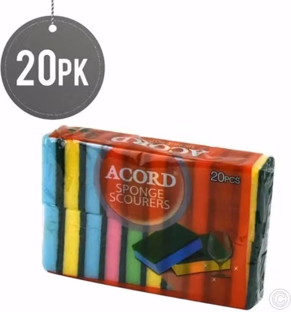 KDMD 20 Pack Multicolour Double Sided Dish Sponge Scrubbers, W/D/H: 8 x 2 cm