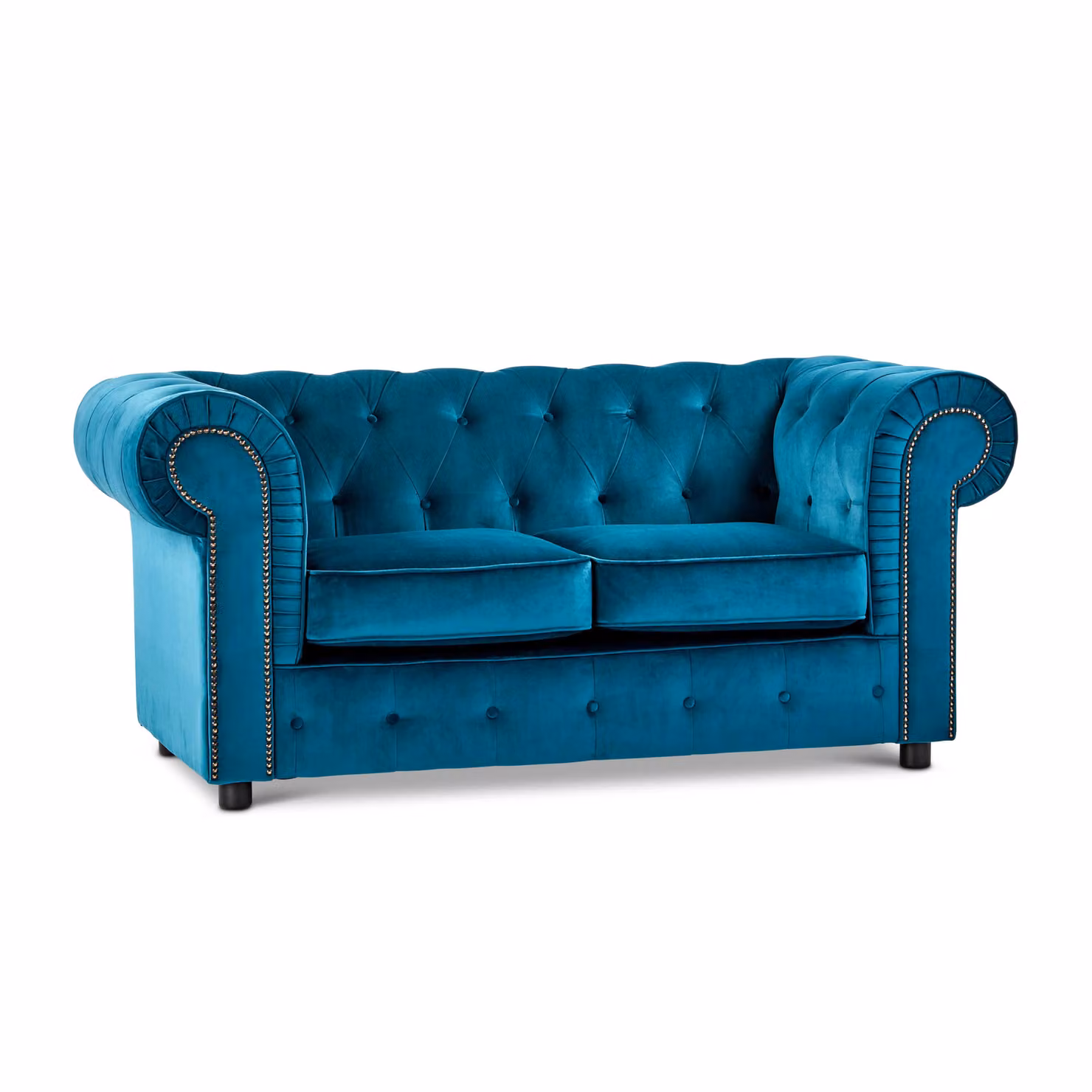 Furnishings For Less UK Ashbourne Chesterfield 2 Seater Sofa in Indigo Blue Velvet Fabric W: 170 cm, H: 73 cm, D: 86 cm – 2