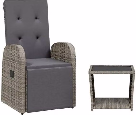 Berkfield Home 2 Piece Grey Poly Rattan Garden Dining Set with Cushions and Glass Table