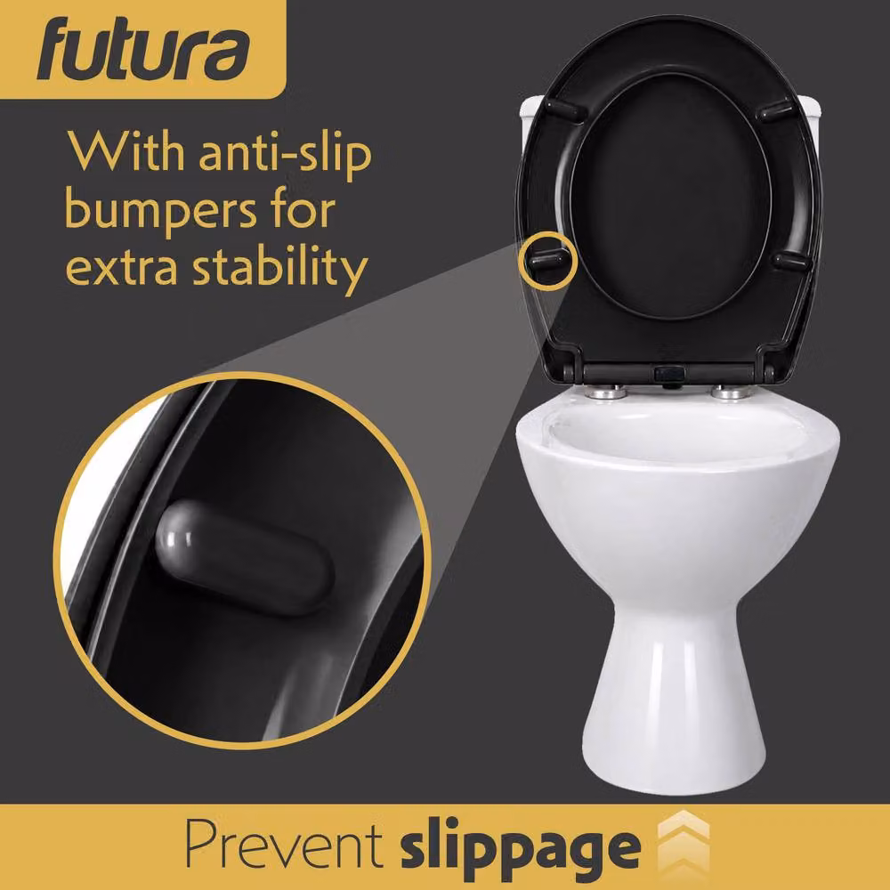 Futura D-Shaped Soft Close Toilet Seat in Black with Quick Release and Removable Features, W: 44.5 cm, D: 42.5 cm, H: 50 cm – 3