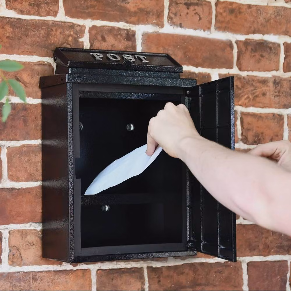 NESTLUNE Black Wall Mounted Letterbox with Silver Text – 3